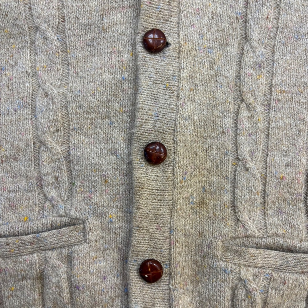 Robert Bruce Vintage Mens Large Shawl Collar Cable Knit Cardigan Sweater Tan USA - Picture 6 of 11